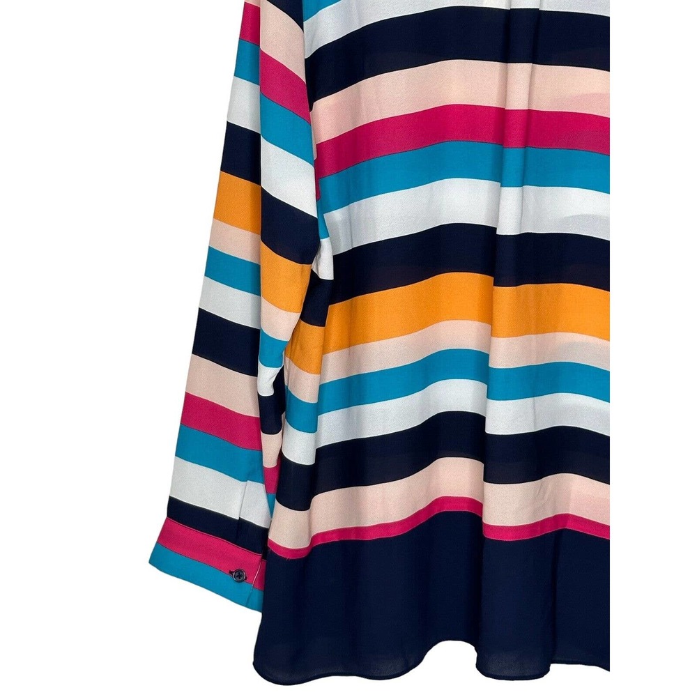 NWT Chicos Womens Striped Miri Colored Blouse 2(12/14) Button‎ Front Semi Sheer - Picture 4 of 11
